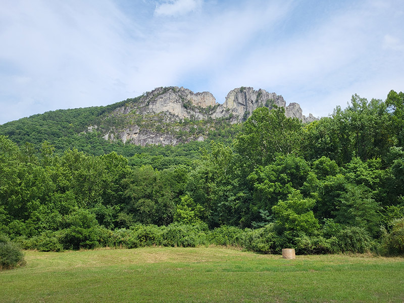 View of Seneca Rocks from the parking lot